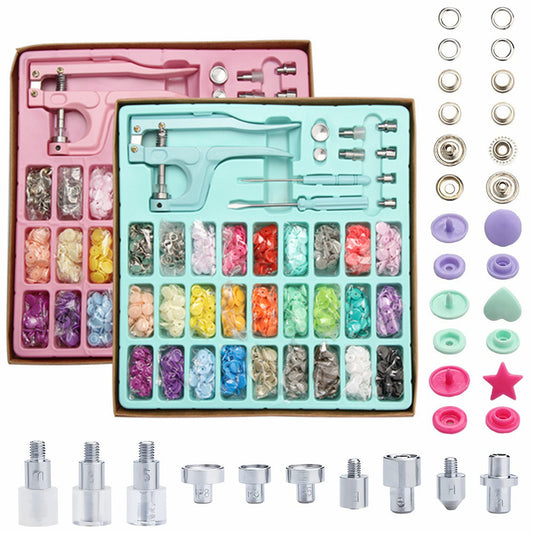 Pink snap buttons and eyelets installation kits, A1