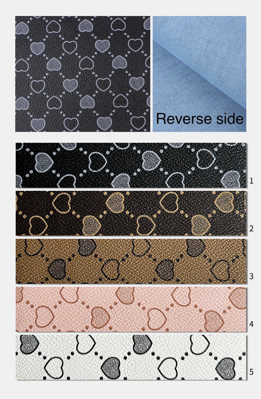 Heart shape printed vinyl, printed faux leather, designer look synthetic leather E4