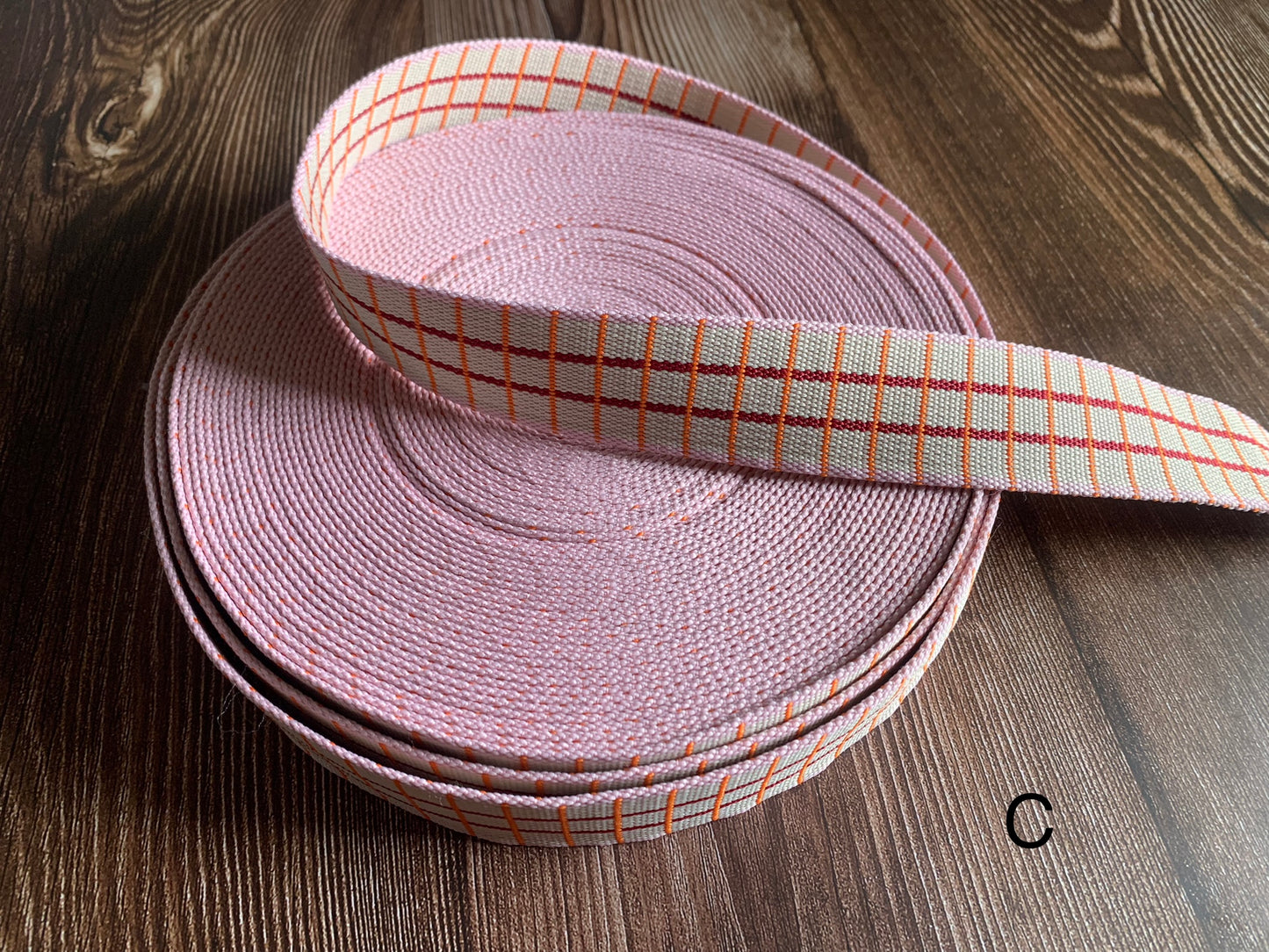 3.8cm/1.5 inch patterned webbing sold by 3m rolls.