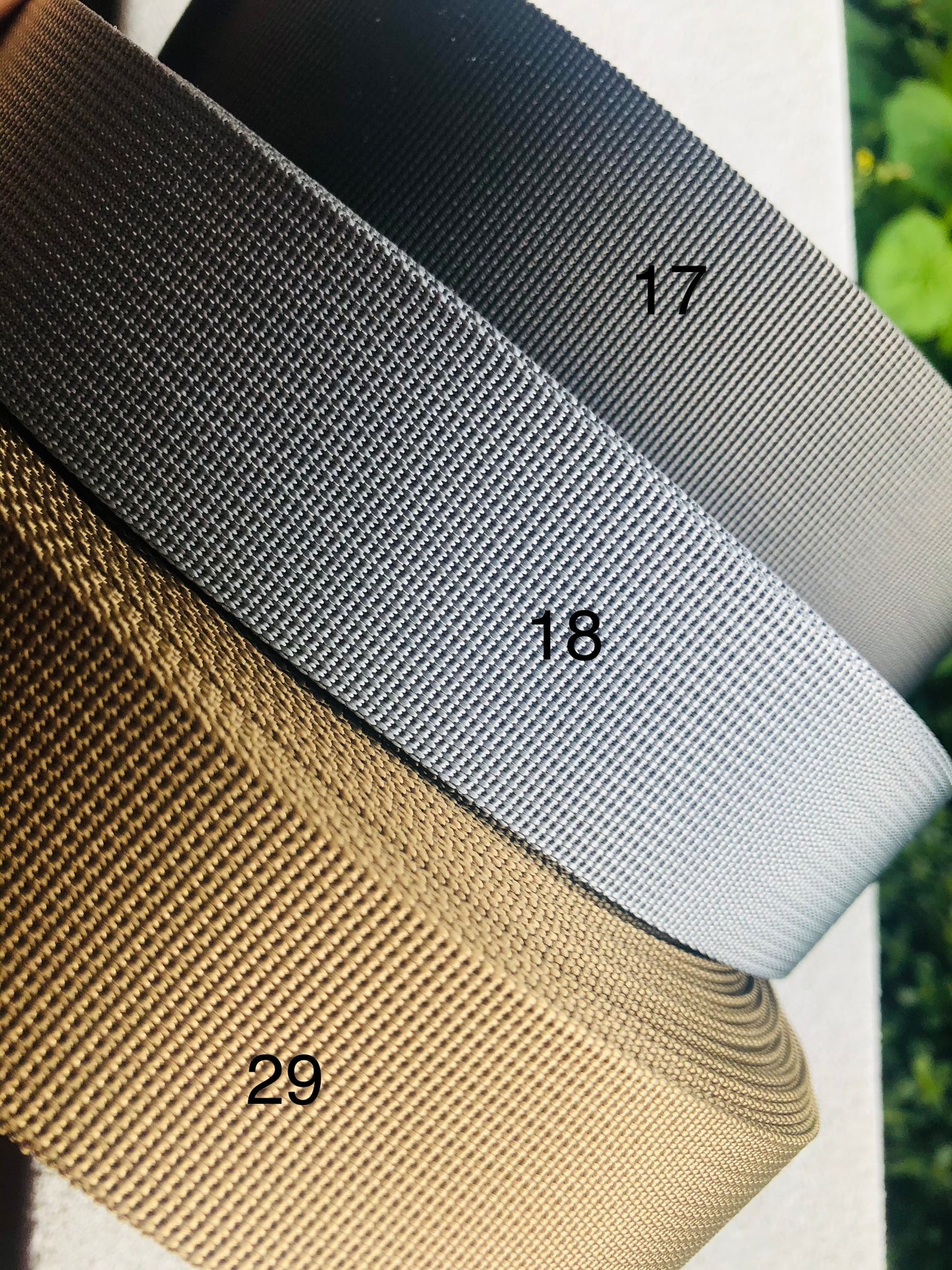 3-metre rolls of plain webbing - 2.5 and 3.8cm