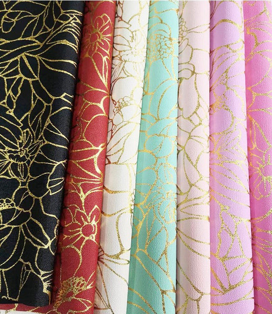 Gold printed vinyl, patterned faux leather F4