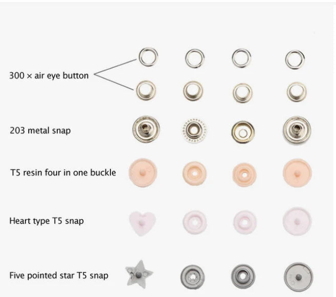 Pink snap buttons and eyelets installation kits, A1