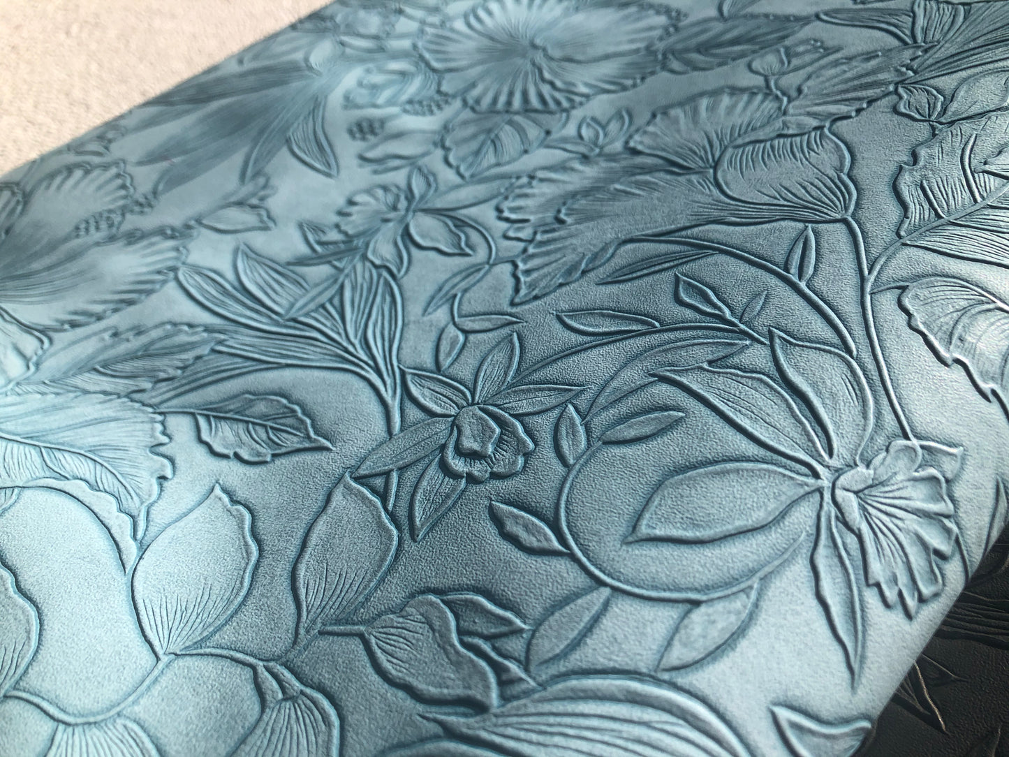 Floral embossed faux leather, synthetic leather, Vegan Pleather, artificial leather for bags, garments, and upholstery by the meter
