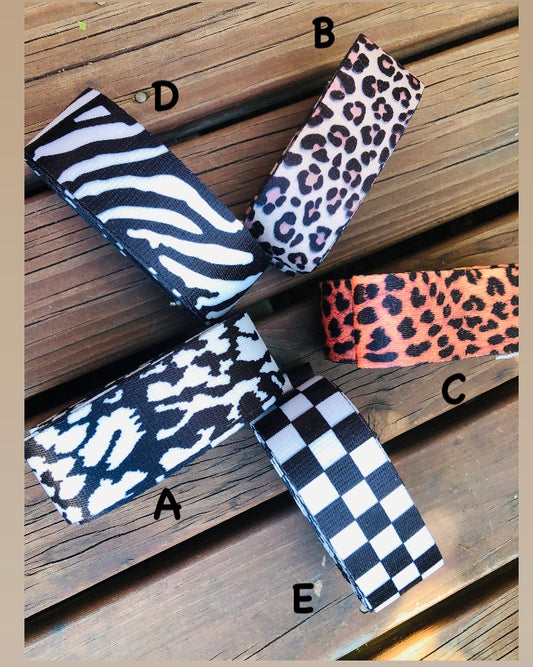 3.8cm - 1.5 inch Leopard, black &  white patterned webbing DWS