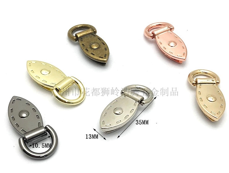 Leaf shape strap anchors, screw on strap anchors, bag hardware, crossbody bag fittings, bag making, metal rings, handmade bags