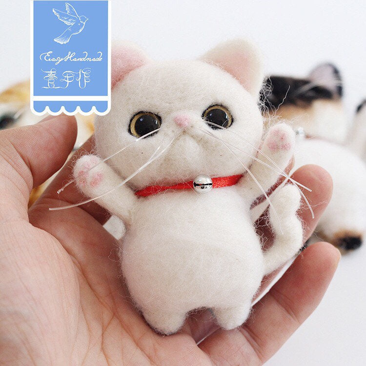 100% wool felting kits, felt cats, DIY felting kits, craft kits, handmade presents for birthdays, felt animals, cat brooches for cats lovers