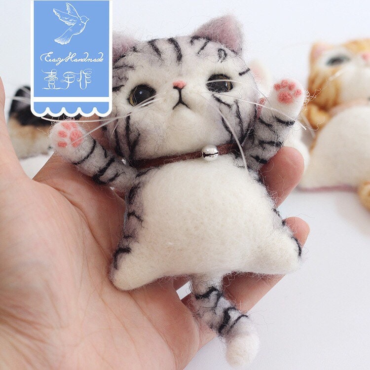 100% wool felting kits, felt cats, DIY felting kits, craft kits, handmade presents for birthdays, felt animals, cat brooches for cats lovers