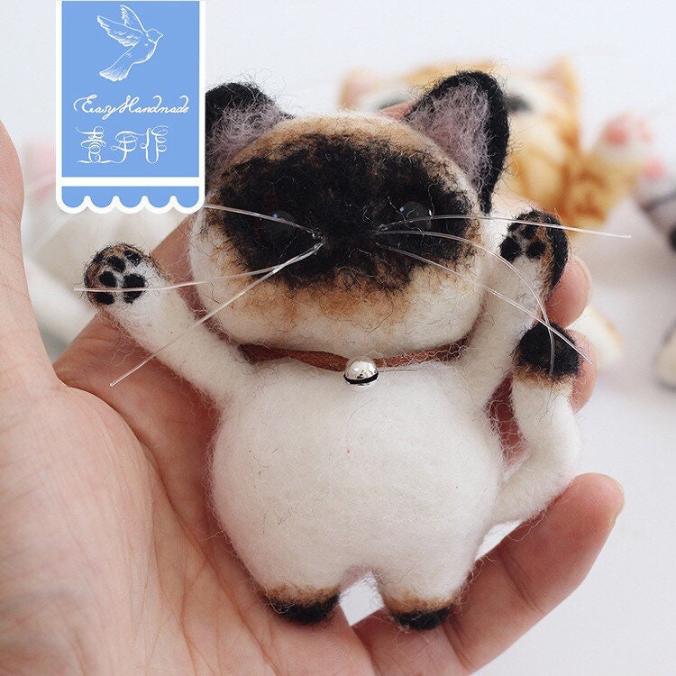 100% wool felting kits, felt cats, DIY felting kits, craft kits, handmade presents for birthdays, felt animals, cat brooches for cats lovers