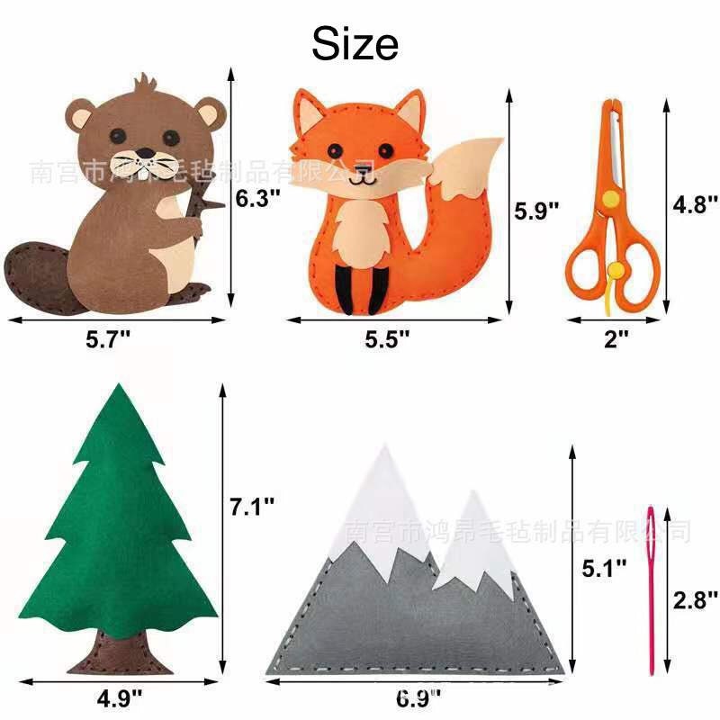 Wild animals felt craft kits, craft activities for children, felt animals A6
