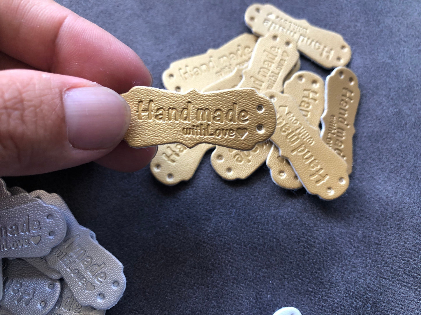 Leather labels for handmade bags, handmade with love labels for clothes, dolls, leather work, knitting, crochet and other craft projects