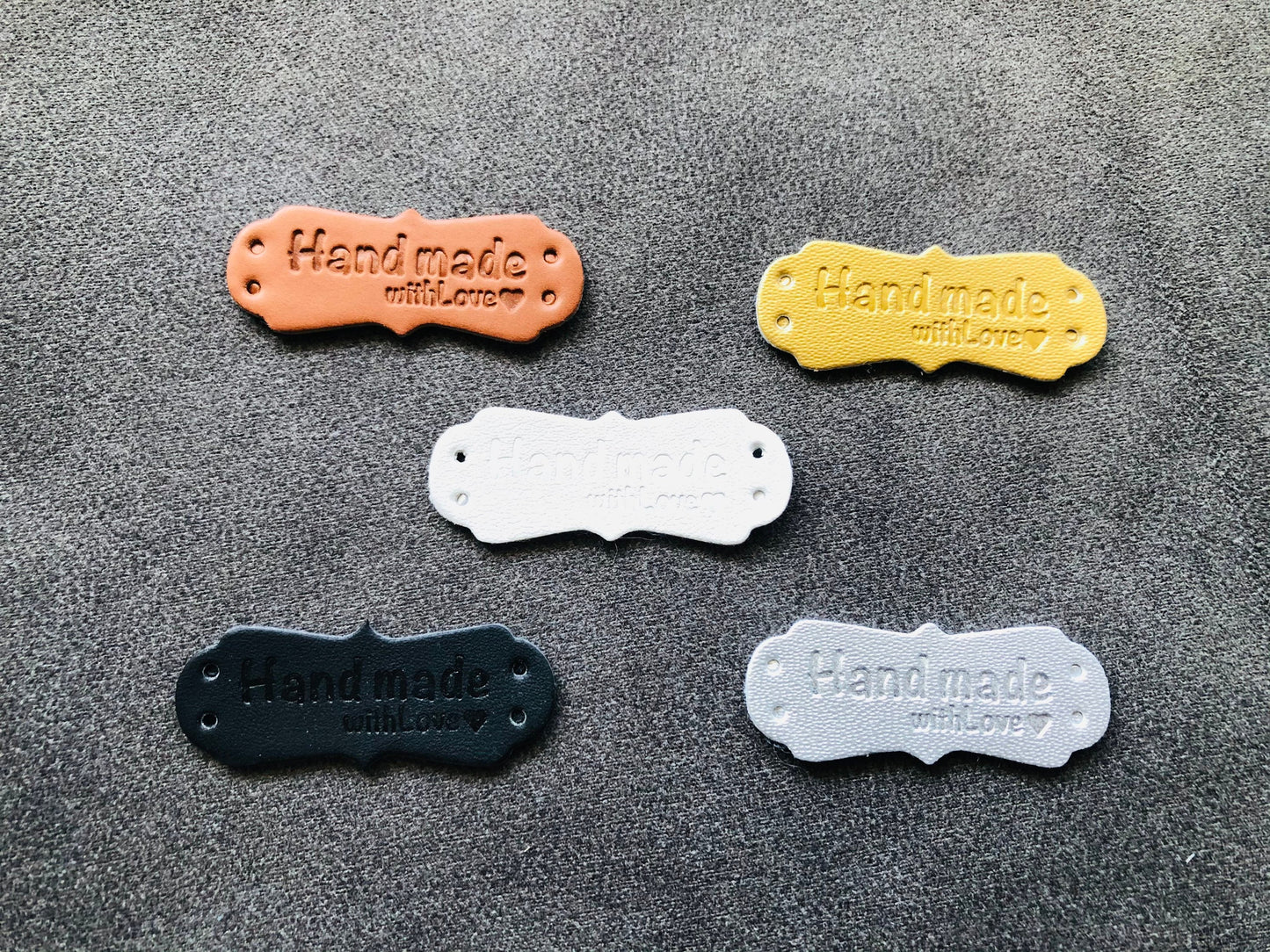 Leather labels for handmade bags, handmade with love labels for clothes, dolls, leather work, knitting, crochet and other craft projects