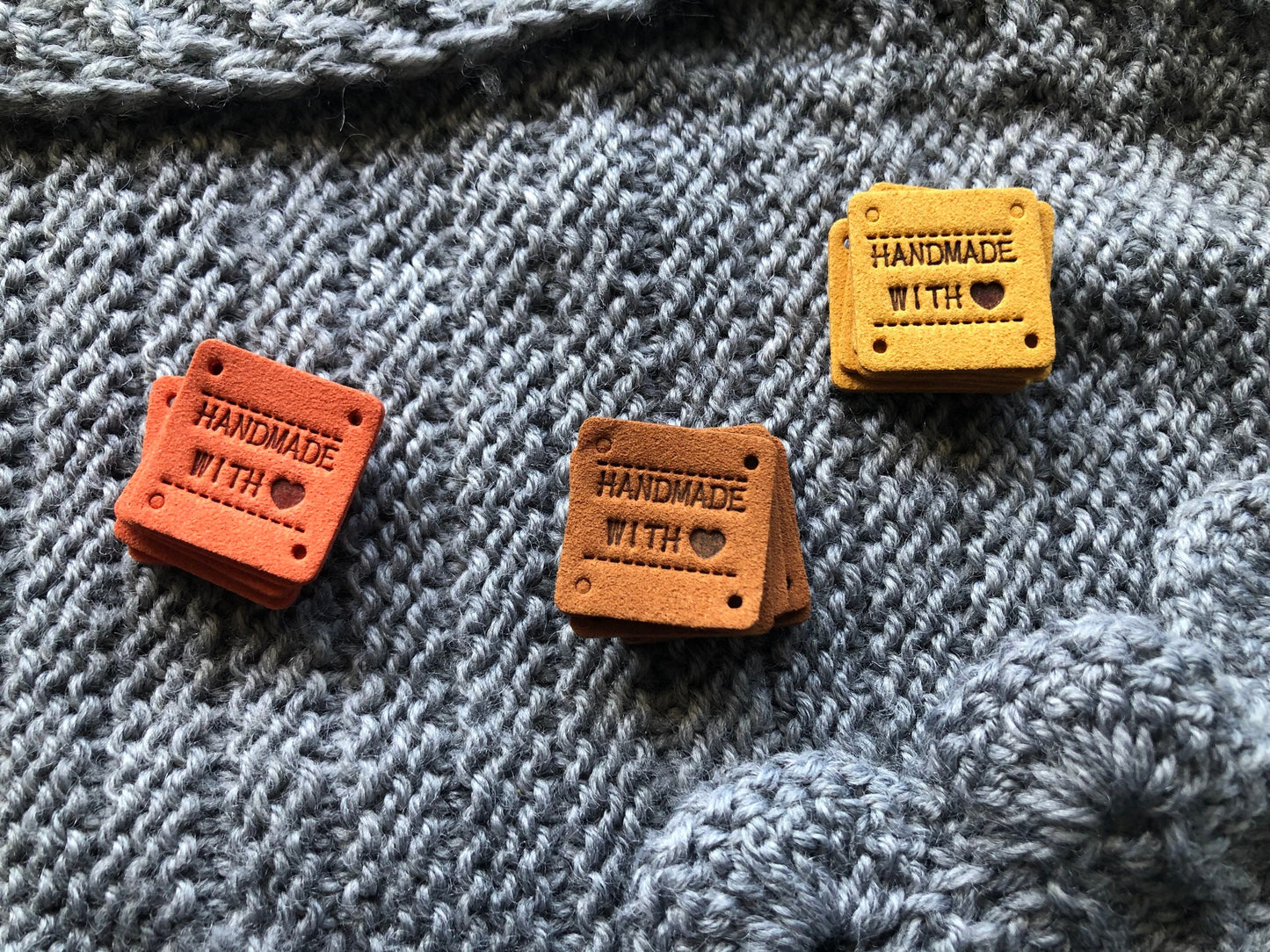 PU leather labels for handmade bags, handmade with love labels for clothes, dolls, leather work, knitting, crochet and other craft projects