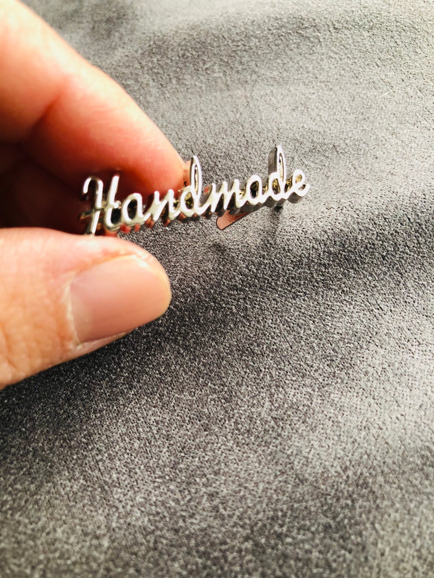 Script metal handmade labels for handmade bags, clothes, leather, knitting, crochet and craft projects