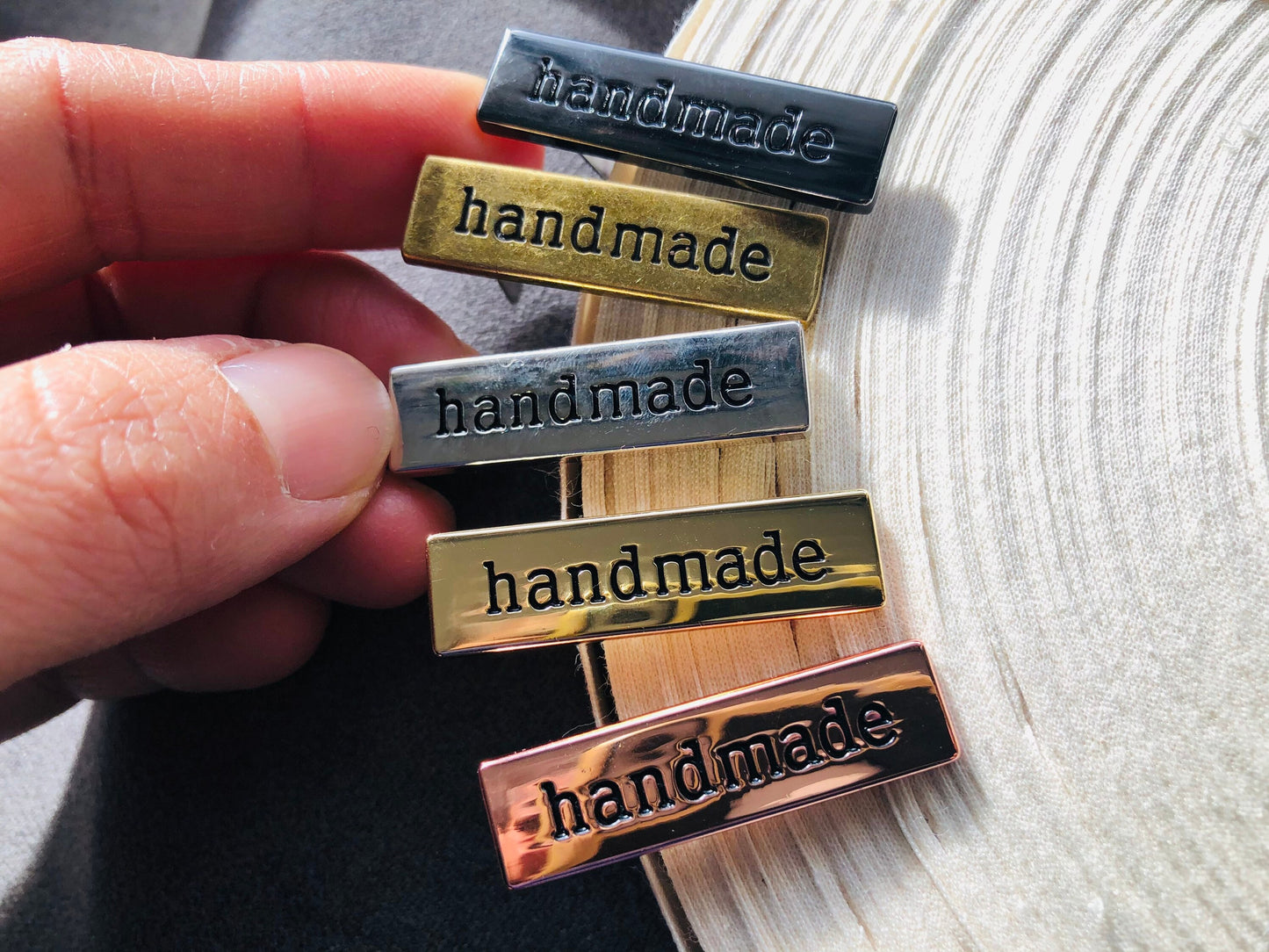 Rectangular metal handmade labels for handmade bags, clothes, leather, knitting, crochet and craft projects