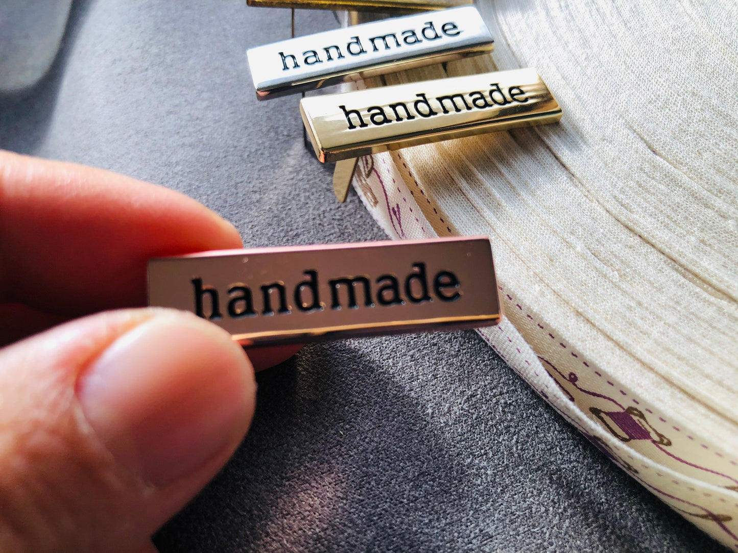 Rectangular metal handmade labels for handmade bags, clothes, leather, knitting, crochet and craft projects