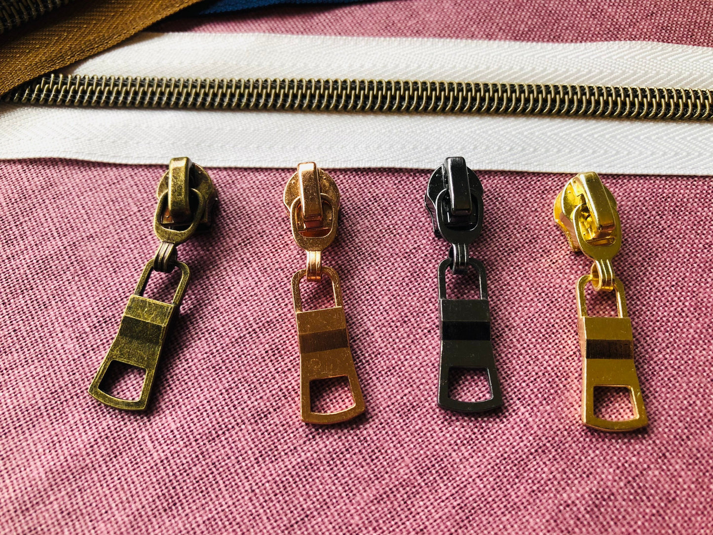 Size 5 zipper pulls for nylon zipper tapes, zipper pulls in antique brass, sliver, gold, rose gold, gun metal