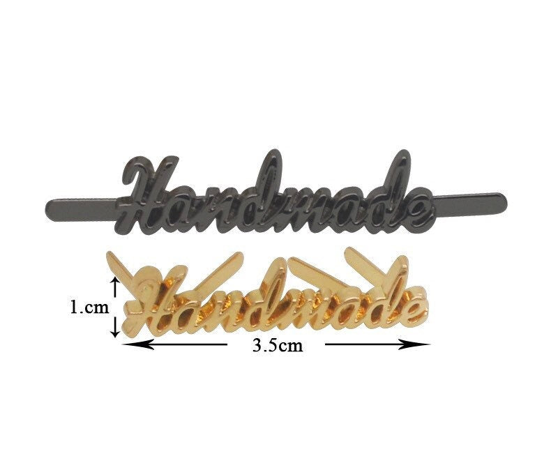 Script metal handmade labels for handmade bags, clothes, leather, knitting, crochet and craft projects