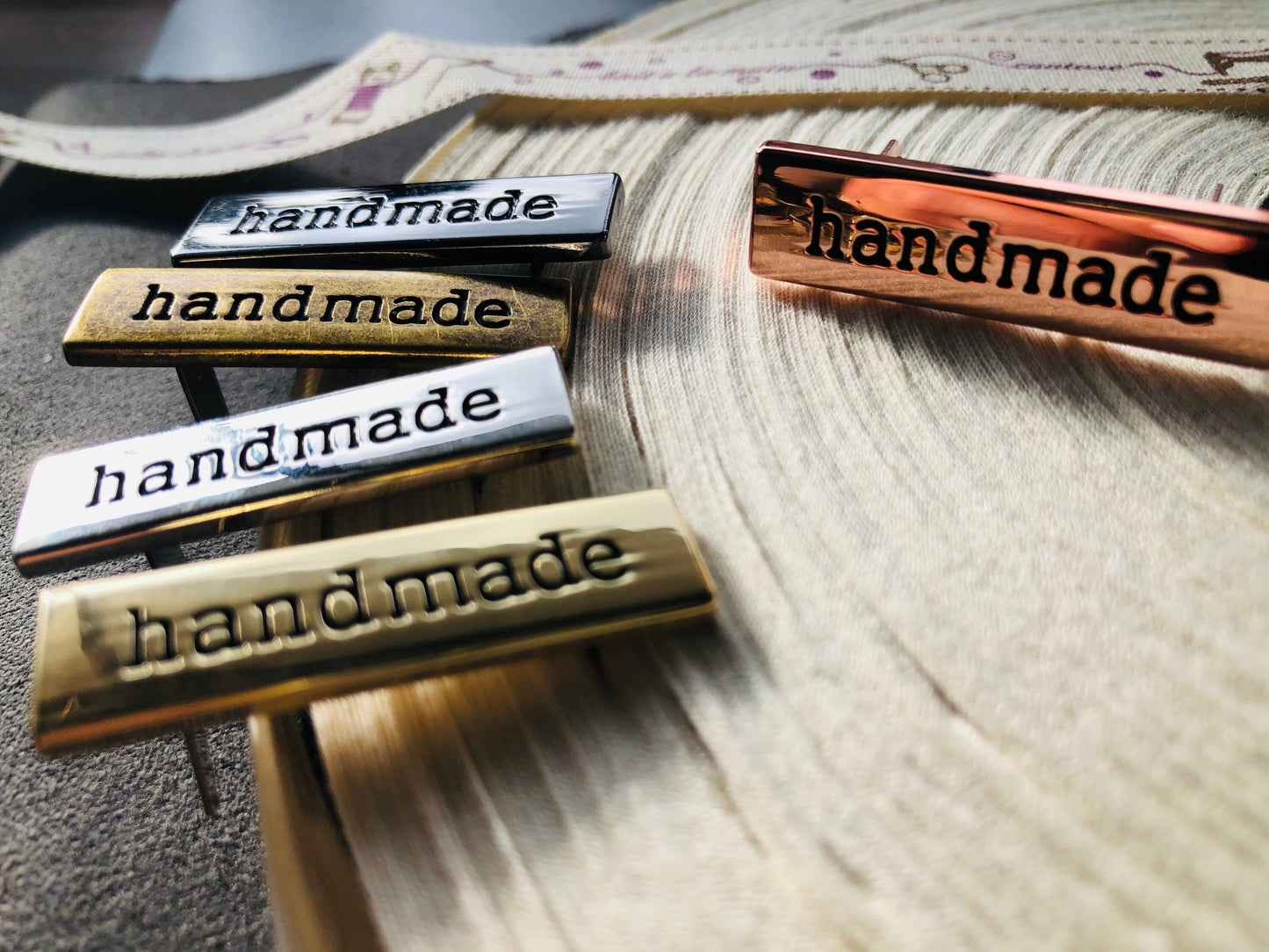 Rectangular metal handmade labels for handmade bags, clothes, leather, knitting, crochet and craft projects