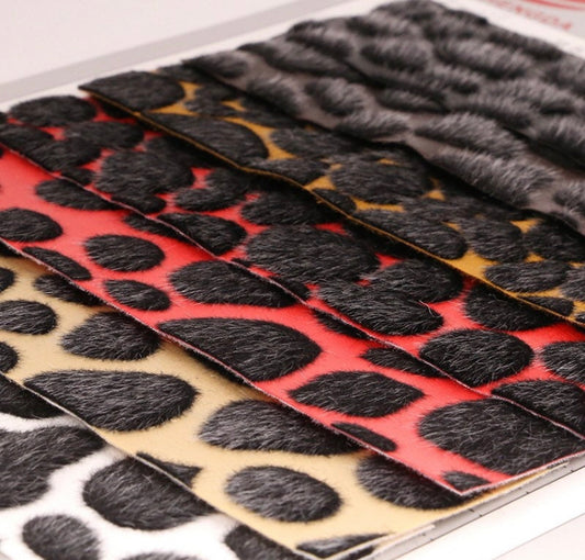 Cheetah patterned vinyl, textured vinyl, synthetic leather with fur spots F1