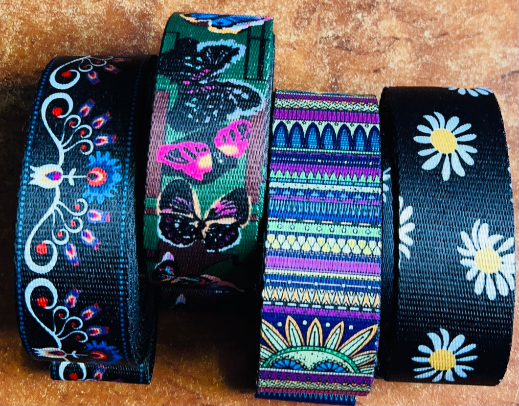 3 metres of printed webbing, 3.8cm/1.5 inch patterned strapping