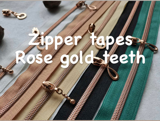 Rose gold teeth zipper tapes by the metre - size 5 G6