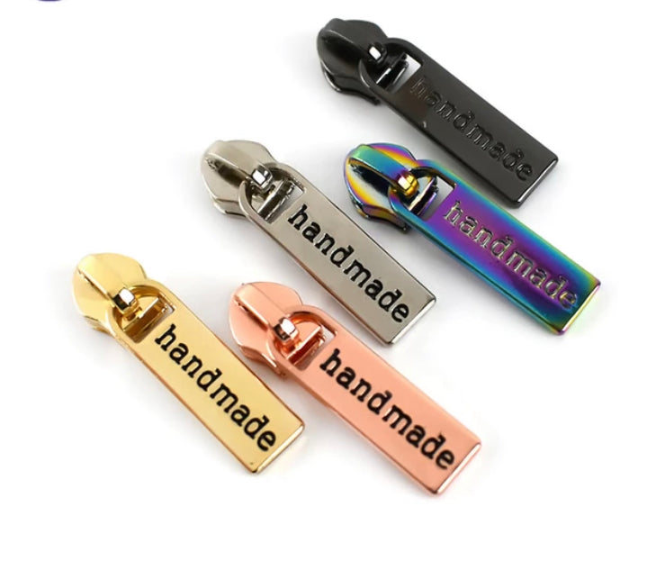Handmade size 5 zipper pulls for nylon zipper tapes, zipper pulls in antique brass, sliver, gold, rose gold, gunmetal