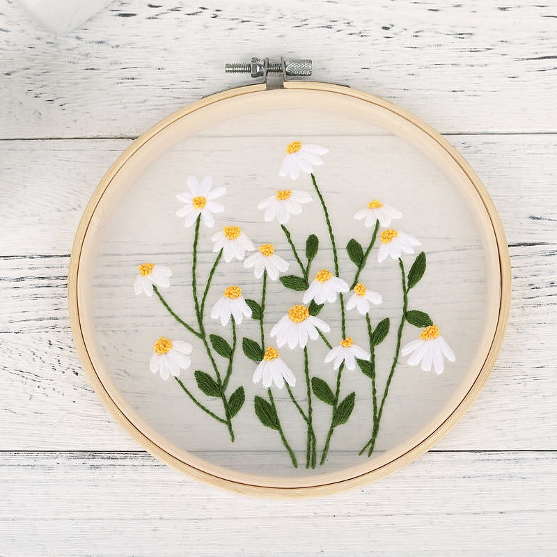 Flowers on clear background embroidery kits, Embroidery kits for beginners, easy to follow preprinted embroidery pattern, presents for her, holiday craft, learn to embroidery
