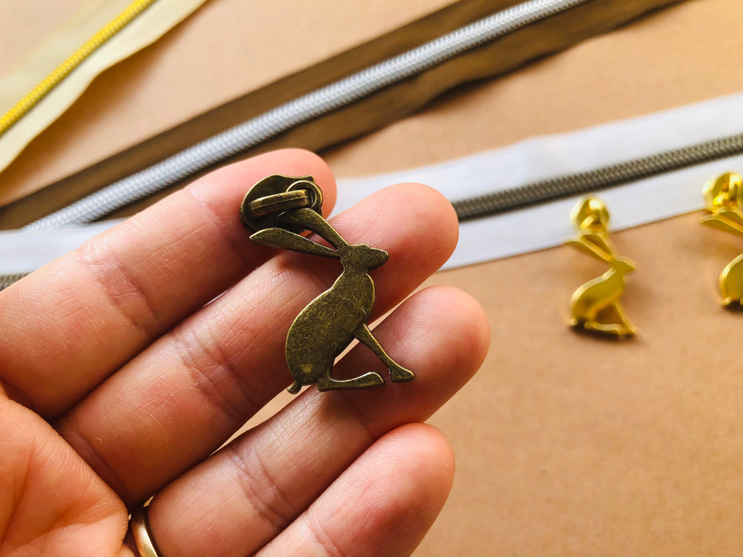 Bunny Zipper pulls, Size 5 zipper pulls for nylon zipper tapes, zipper pulls in antique brass, sliver, gold, rose gold, gun metal