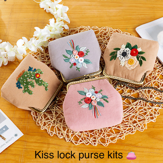 Floral kiss lock purse kits, embroidery and bag making kits for beginners G1-2