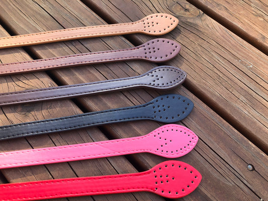 Leaf shape PU leather straps, hand sew style handles G3