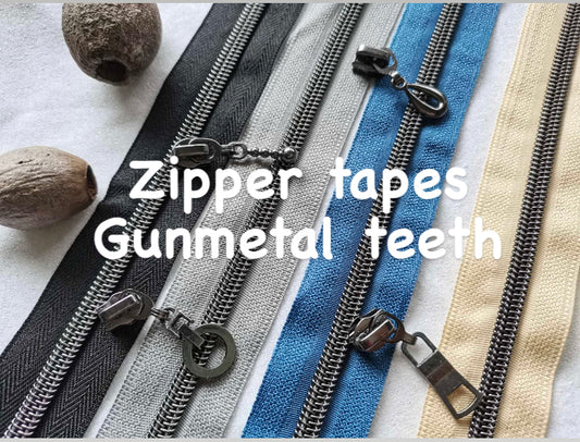 Gunmetal color teeth - size 5 zipper tapes by the metre G4