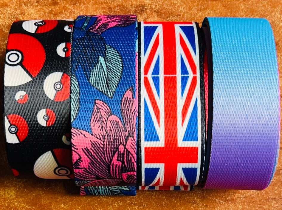 3 metres of printed webbing, 3.8cm/1.5 inch patterned strapping