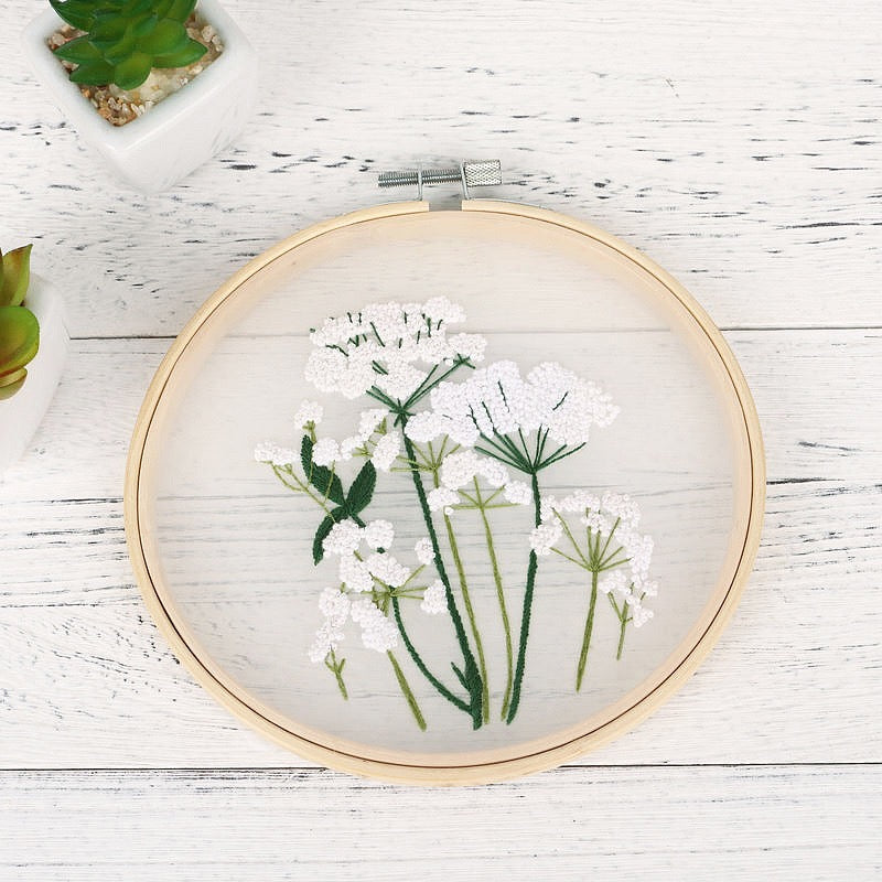Flowers on clear background embroidery kits, Embroidery kits for beginners, easy to follow preprinted embroidery pattern, presents for her, holiday craft, learn to embroidery