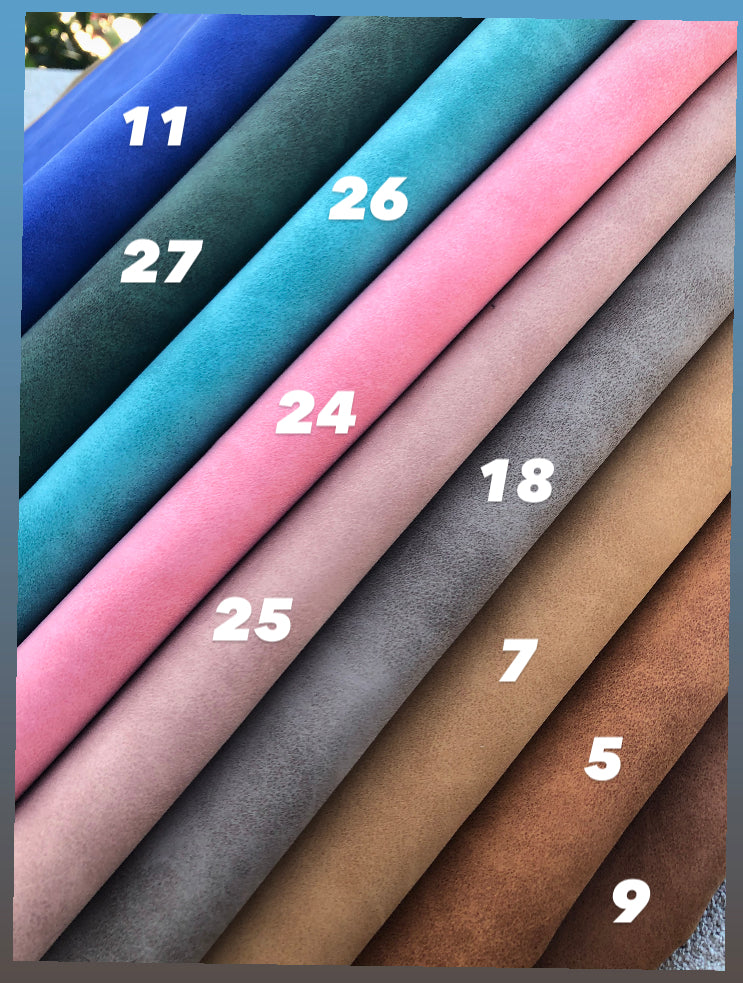 Nubuck style faux leather, distressed vinyl, Vegan Pleather, polished faux leather, rusty style artificial leather for bags, garments, upholstery