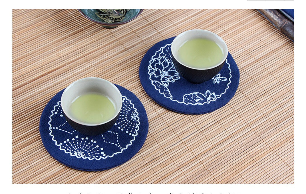 Sashiko style embroidery kits for beginners, easy to follow preprinted embroidery pattern, DIY coasters, learn to embroidery