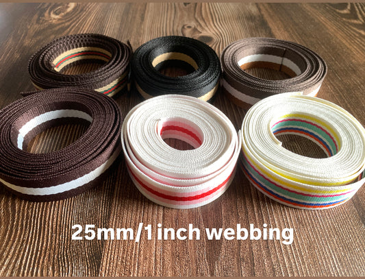 25mm/1 inch striped webbing sold by 3m rolls