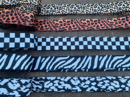 3.8cm - 1.5 inch Leopard, black &  white patterned webbing DWS