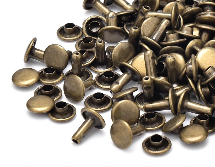 100 sets of double caps rivets, gun metal black, silver, gold rivets for bags, jackets, leather work