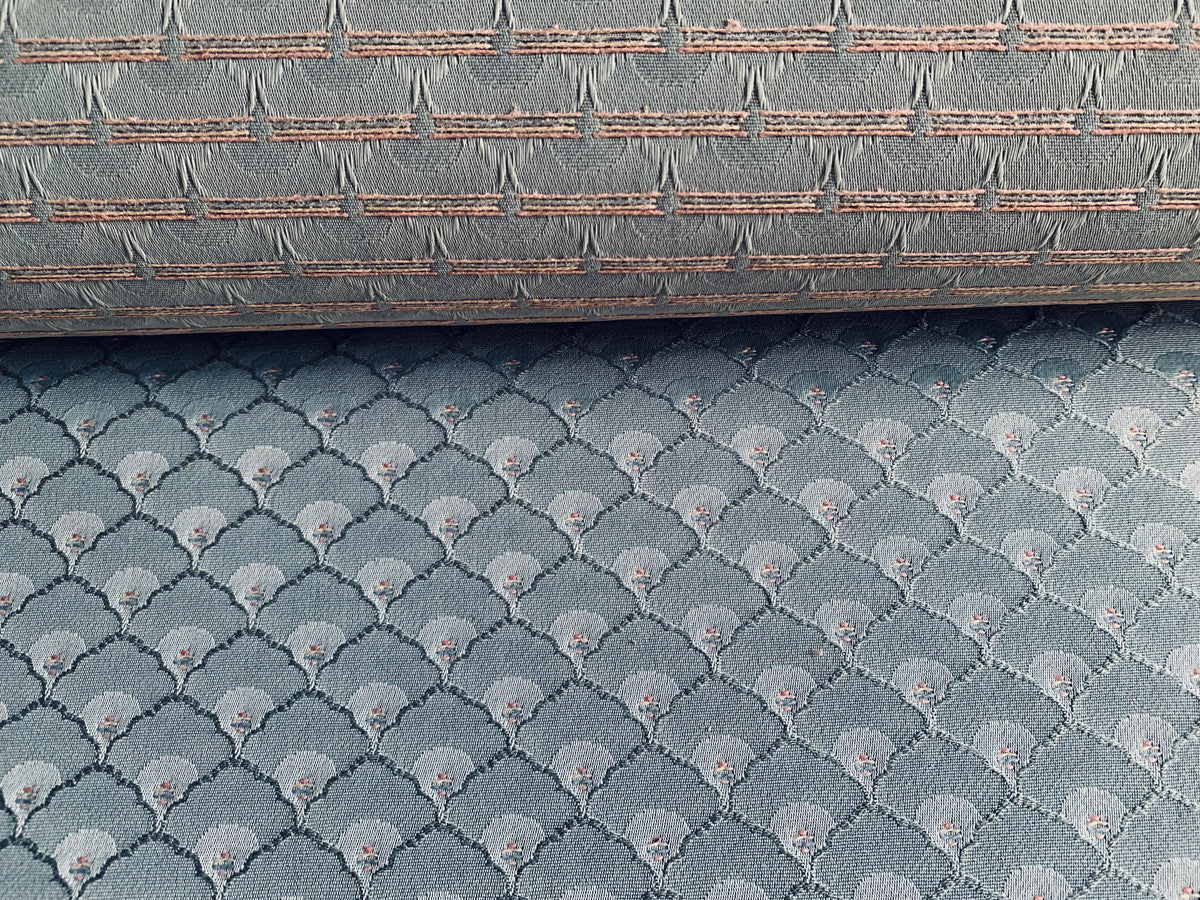 Sage color fabric with fan shapes pattern, suitable for bag making, upholstery