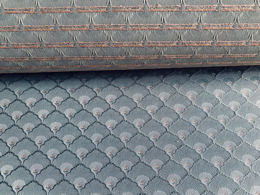 Sage color fabric with fan shapes pattern, suitable for bag making, upholstery