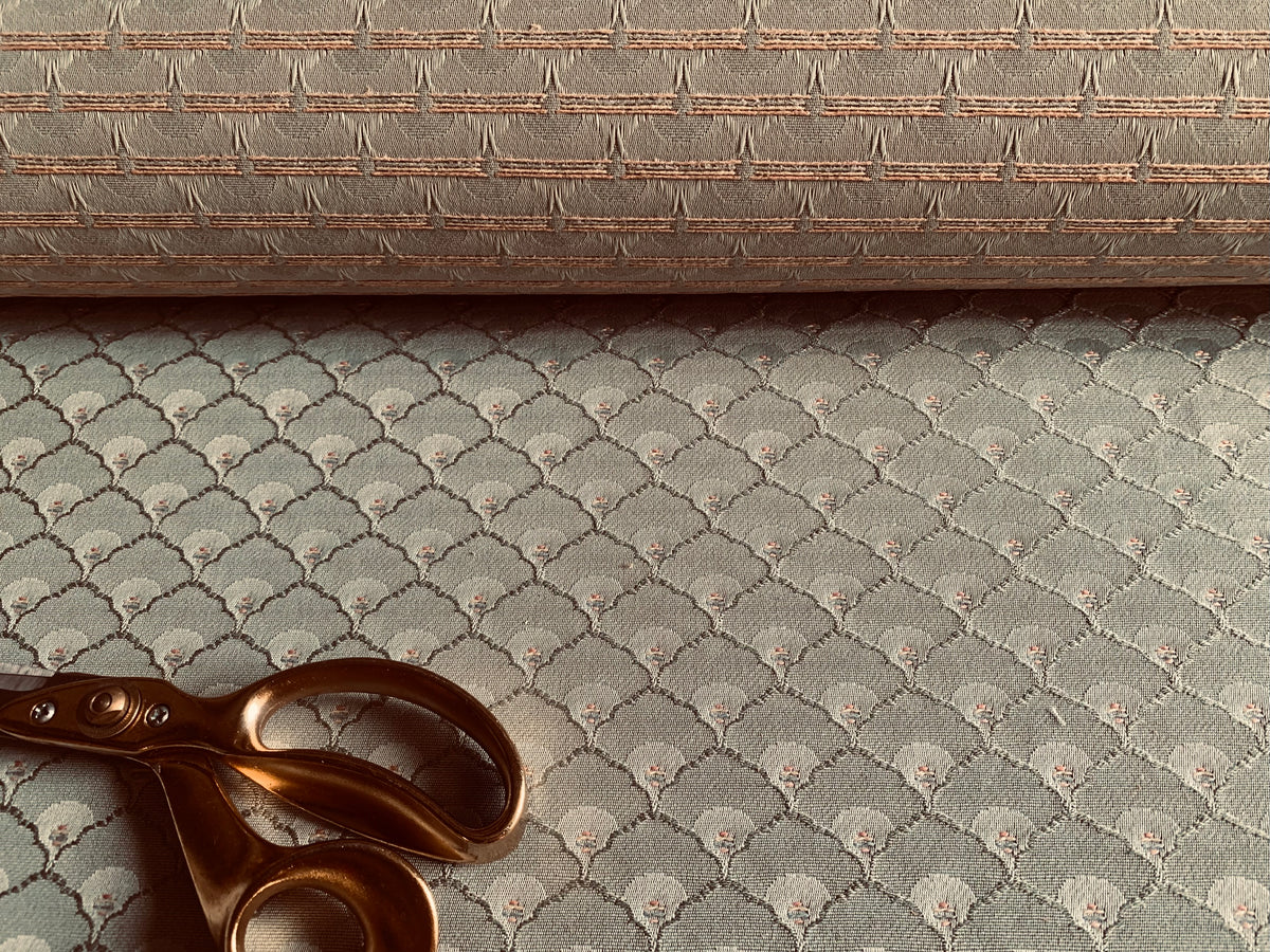 Sage color fabric with fan shapes pattern, suitable for bag making, upholstery