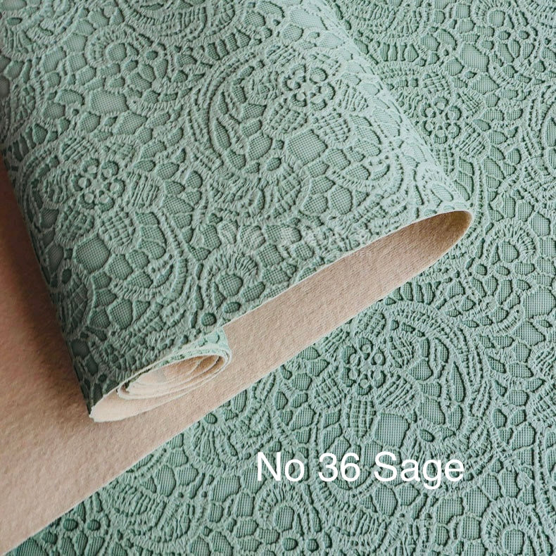 Classy lace embossed faux leather, lace pattern synthetic leather for bag making, home decor