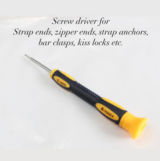 Small screwdriver for strap ends, zipper ends, bar clasps, purse locks, kiss locks, strap anchors A6