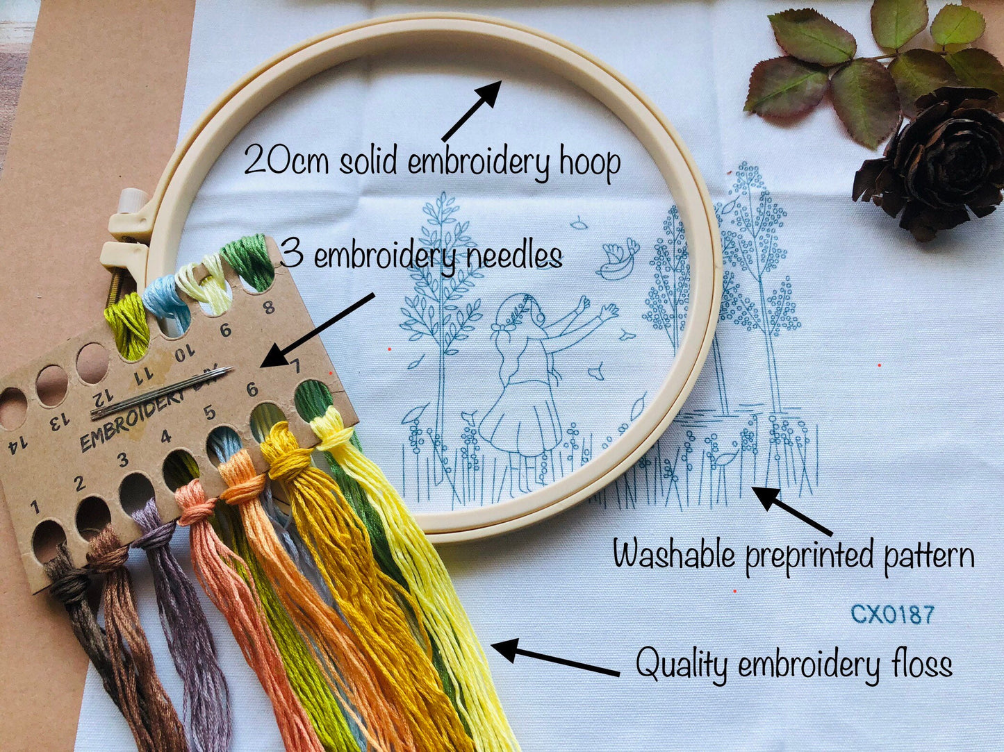 Beautiful embroidery kits for beginners, easy to follow preprinted embroidery pattern, presents for her, holiday craft, learn to embroidery