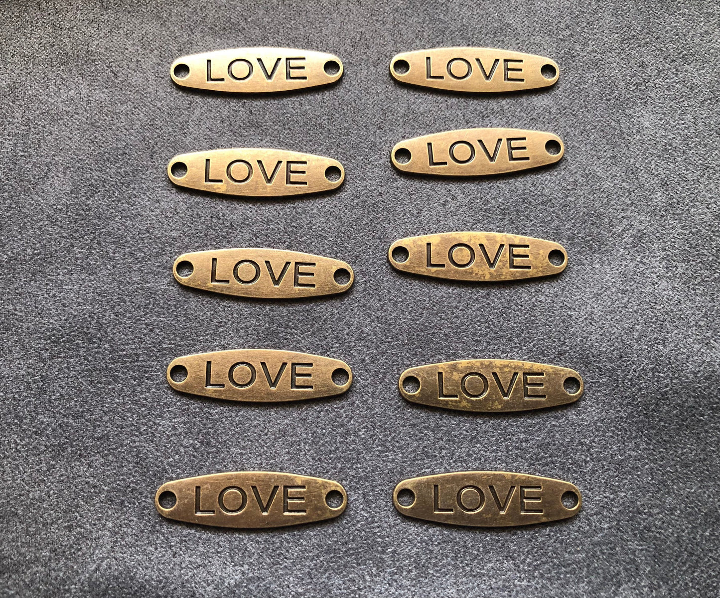 Metal labels for handmade bags, clothes, leather, knitting, crochet and craft projects, antique brass love tags, customized metal tags