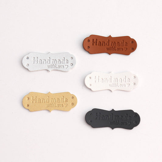 Leather labels for handmade bags, handmade with love labels for clothes, dolls, leather work, knitting, crochet and other craft projects