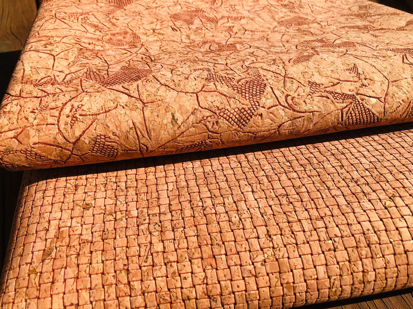 Cork fabric woven emboss brown - Portuguese cork leather