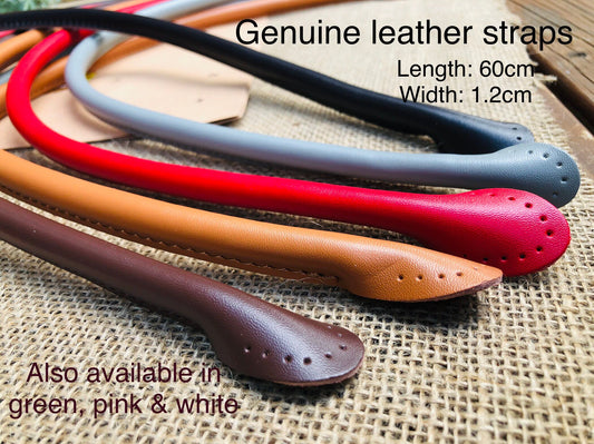 Luxury leather straps, genuine cow hide leather handles, round leather handles, hand sewn bag handles for leather, fabric, crochet bags