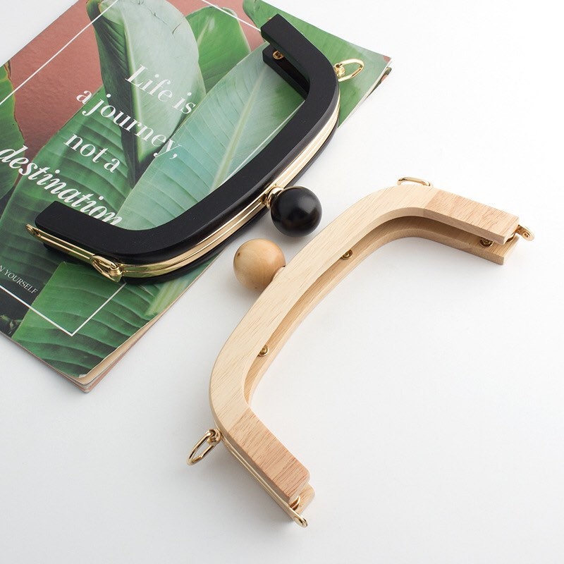 Solid wooden clutch frames, kiss lock frames, timber clutch kits, natural timber purse lock, black timber clutch frames