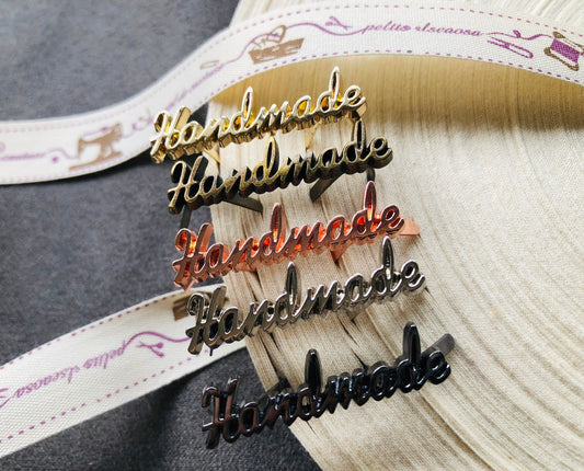 Script metal handmade labels for handmade bags, clothes, leather, knitting, crochet and craft projects